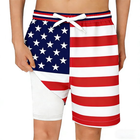 ibiyuan Boys American Flag Swim Trunks Baby Boy July 4th Outfit Board Shorts Kids Independence Day Swimsuit Beachwear