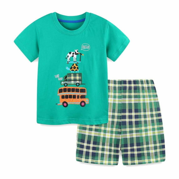 ibiyuan Boys Clothes Size 7 Toddler Boy Outfits 5t Graphic Print Comfort Short Sleeve Top and Shorts 2 Piece,4-5 Years,Mint Green