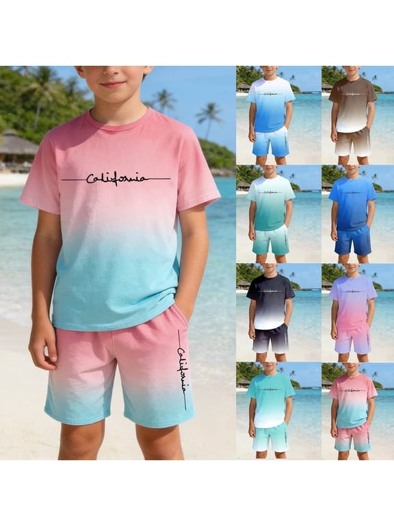 Boys Clothing Sets 2 Piece Short Sleeve Crew Neck T Shirts and Shorts Set Athletic Tracksuit Kids Casual Clothes
