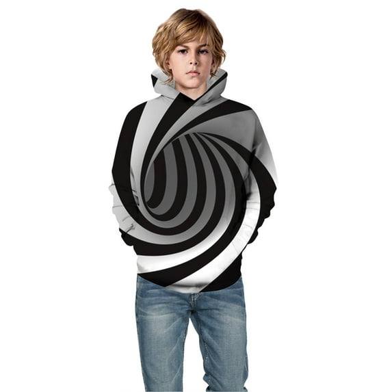 ibiyuan Boys Hoodies Back To School Teen Kids Boy Girl 3D Print Cartoon Pullover Sweatshirts With Pocket Hoodie Tops,White,11-12 Years