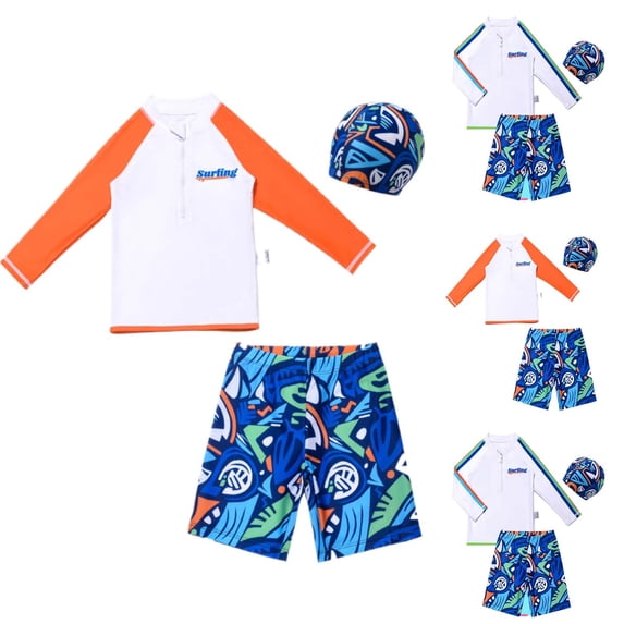 ibiyuan Boys Rash Guard Swimsuit Long Sleeve 2 Pieces Summer Beach Bathing Suit