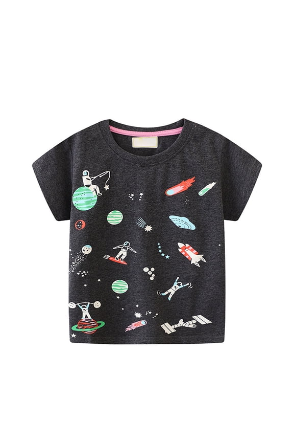 Boys Shirts Size 10-12,Toddler Boys' Kids Luminous Astronaut Planet And Spaceship Short Sleeve T Shirts Cotton Cartoon Tops For Kids Black