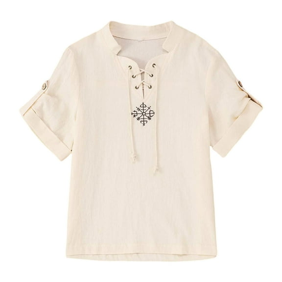 ibiyuan Boys Shirts Size 10-12,Toddler Kids Boys Solid Lace Up Summer Vintage Short Sleeve Shirt Tops Clothes