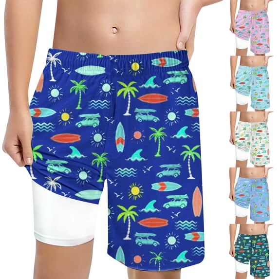ibiyuan Boys Swim Trunks Funny with Compression Liner Quickdry Boys Bathing Suit Drawstring Shorts Printed Gym Shorts High Visibility Surf Swimwear