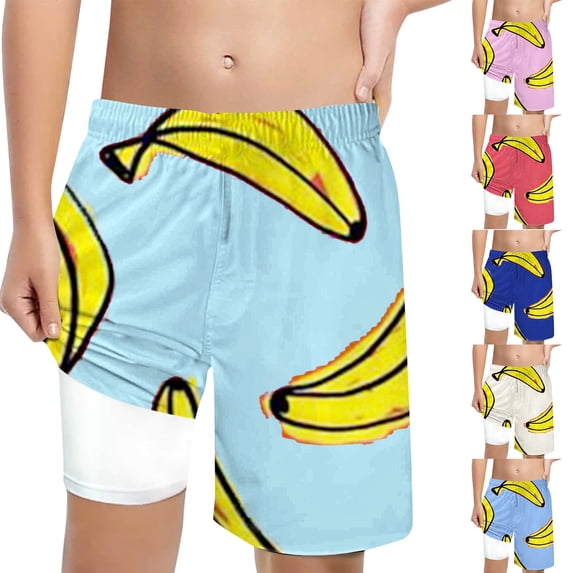 ibiyuan Boys Swim Trunks with Mesh Lining Quick Dry Summer Bathing Suit for Kids Elastic Waist Swim Short Swimsuit Funny Print Running Shorts Stretch Swimwear for