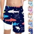 thumbnail image 1 of ibiyuan Boys Swim Trunks Size 7 with Compression Boxer Liner Kids Bathing Suits Drawstring Waist Running Board Shorts Quickdry Funny Print Boxer Brief Swimsuit, 1 of 6