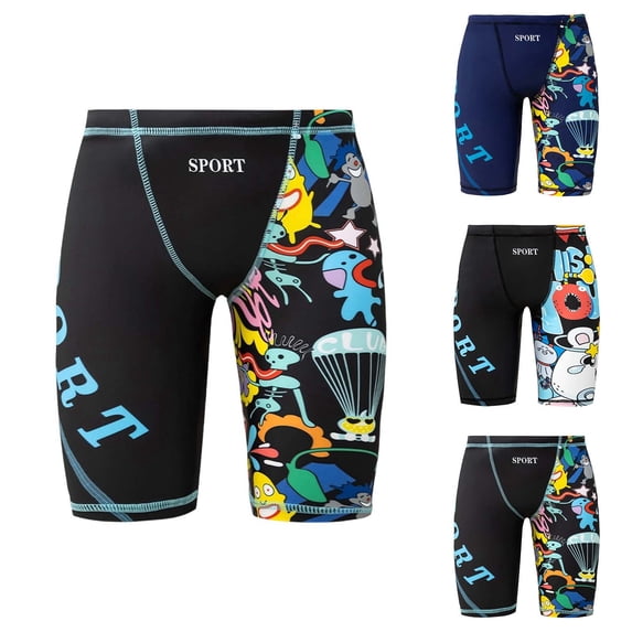 ibiyuan Boys Swim Trunks with Boxer Mesh Liner Quick-Dry Boy Swim Suit 2 In 1 Beach Shorts Funny Print Running Shorts Stretch Surf Swimwear