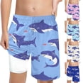thumbnail image 1 of ibiyuan Boys Swim Trunks with Compression Liner Youth Bathing Suit Drawstring Running Board Shorts Quickdry Printed Built-In Swim Underwear, 1 of 6