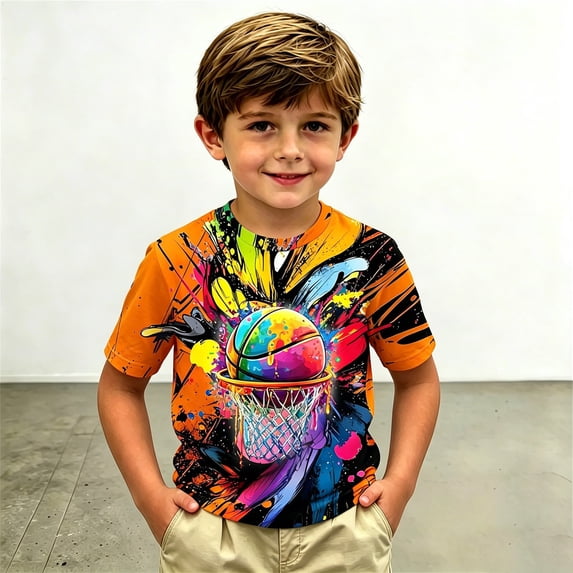 ibiyuan Boys T Shirt Kids Short Sleeve Tie Dye Shirt Neon 3D Graphic T Crewneck Tops Sports Shirts for Boys Girls Size 6-16