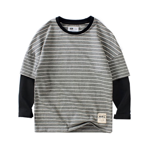 ibiyuan Boys T Shirts Size 10 Boys Striped Sweatshirt Pullover Crew Neck Long Sleeve Activewear Top for Kids and Toddlers,Grey