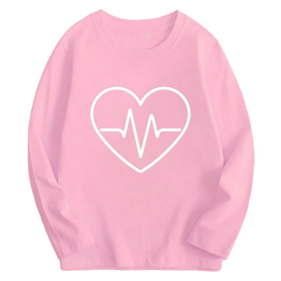 ibiyuan Boys T Shirts Size 14-16 Boys Graphic Long Sleeve T-Shirt with Unique Heartbeat Pattern Design for Casual Comfort,Pink