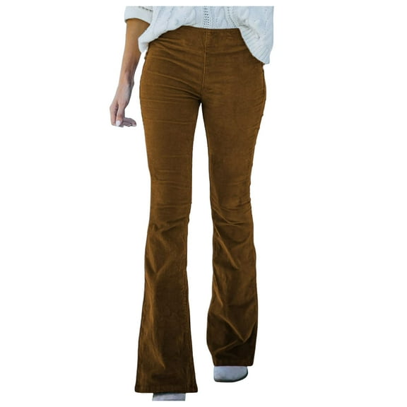 ibiyuan Brown Corduroy Pants Women Women's Corduroy Flare Pants Elastic Waist Bell Bottom Trousers 2025 Fall Pants,Brown