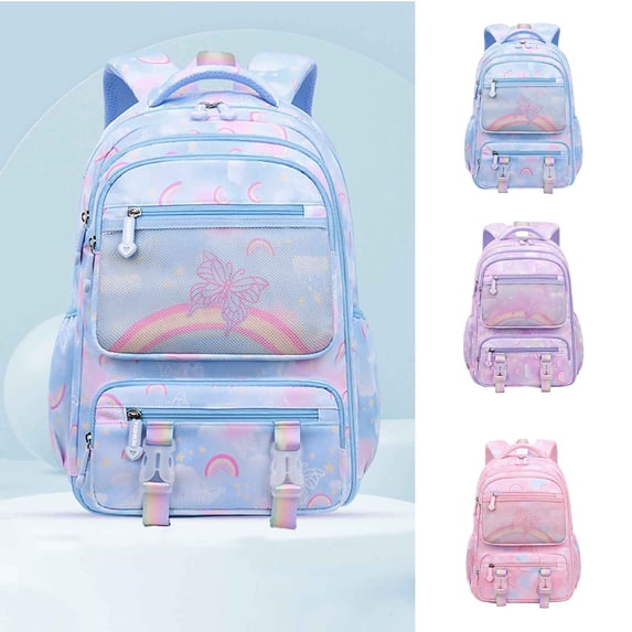 ibiyuan Canvas Bag School Backpack Middle High School Teen Lightweight Bookbags with Large Pockets Clear Print Back To School Outdoor, Hiking, Camping, Sports,L,Purple