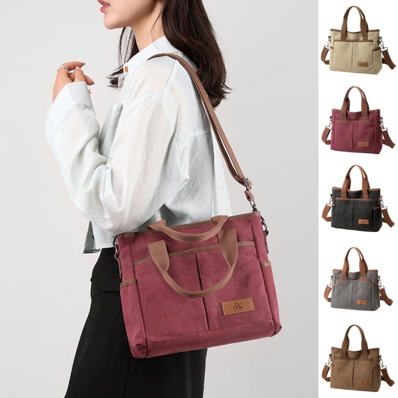 ibiyuan Canvas Messenger Bag Women Gray Canvas Shoulder Messenger Tote Bag Large Capacity Multifunctional Carry Bag for Work Shopping Travel