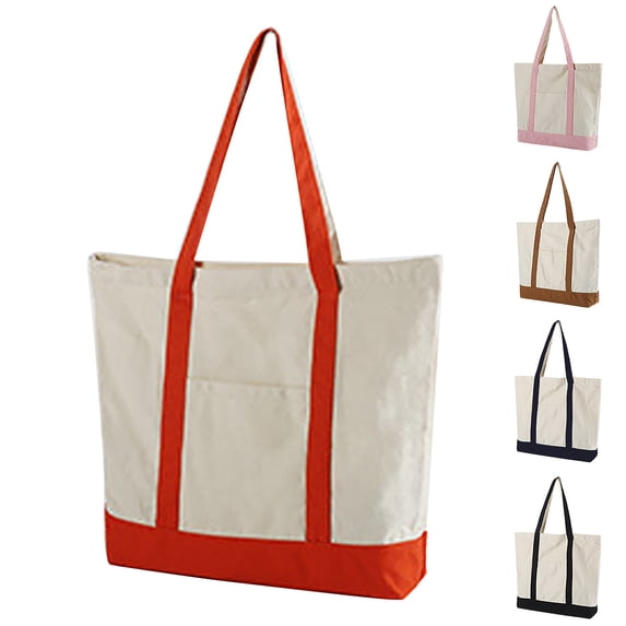 ibiyuan Canvas Tote Bag For Women Large Zippered Portable Canvas Grocery Tote Bag Medium Capacity Reusable Supermarket Shopping Carryall