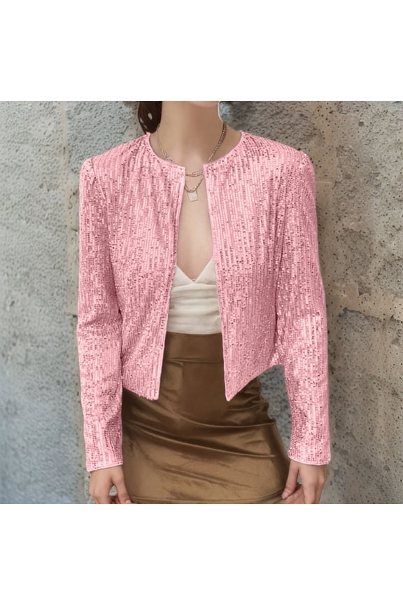 Cardigans for Women Trendy Sequin Shrug Cardigan Open Front Collarless Glitter Sparkly Blazer Jacket Nightlife And Party Wear