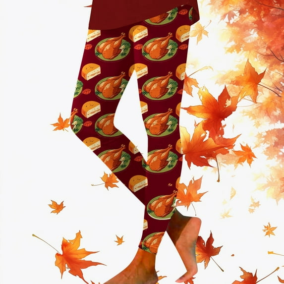 ibiyuan Christmas Leggings Thanksgiving Turkey Print High Waisted Leggings Tight Fitting Comfort Sports Yoga Workout Running Athletic Stretch Soft Breathable