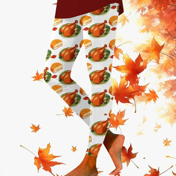 ibiyuan Christmas Leggings Thanksgiving Turkey Print High Waisted Leggings Tight Fitting Comfort Sports Yoga Workout Running Athletic Stretch Soft Breathable