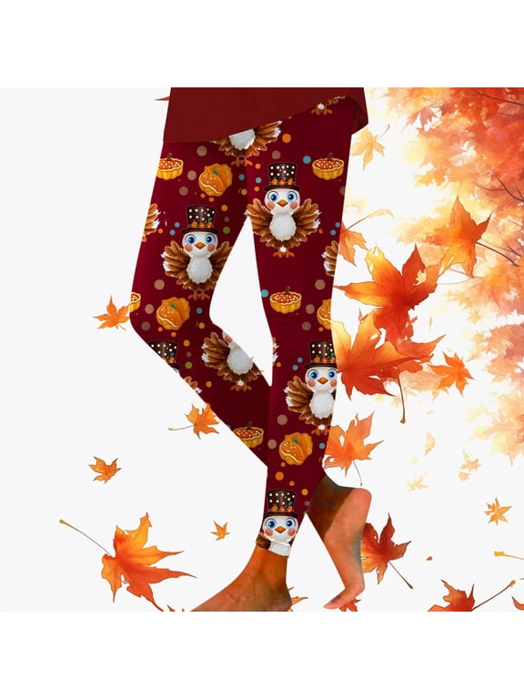 Christmas Leggings Thanksgiving Turkey Print High Waisted Leggings Tight Fitting Comfort Sports Yoga Workout Running Athletic Stretch Soft Breathable