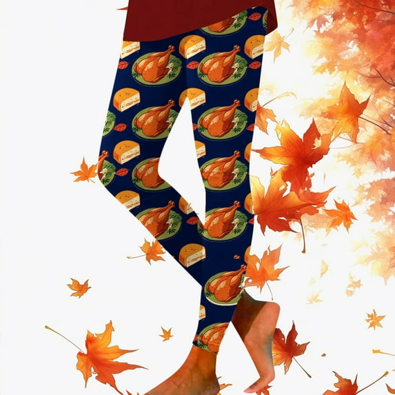 ibiyuan Christmas Leggings Thanksgiving Turkey Print High Waisted Leggings Tight Fitting Comfort Sports Yoga Workout Running Athletic Stretch Soft Breathable