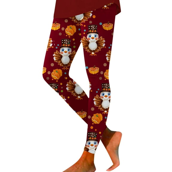 ibiyuan Christmas Leggings Thanksgiving Turkey Print Leggings Comfortable Stretchy Breathable Workout Yoga Pants Soft High Waisted Casual Athletic Wear