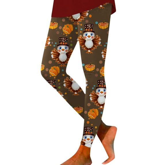 ibiyuan Christmas Leggings for Women Thanksgiving Turkey Print Leggings Comfortable Stretchy Breathable Workout Yoga Pants Soft High Waisted Casual Athletic Wear