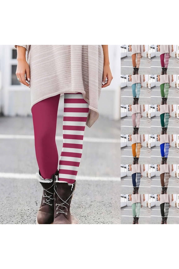 Christmas Leggings for Women - Striped Tummy Control Yoga Pants,Funny High Waist Leggings - for Gothic/Casual Tops,Mint Green