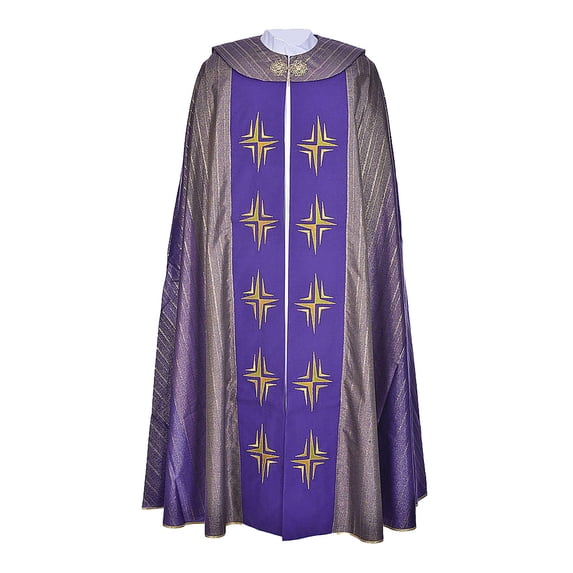 ibiyuan Priest Chasuble with Embroidered Gold Crosses Cloaks Vestment, One Size Fits All