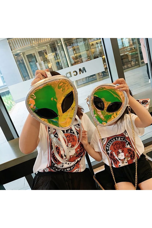 Clear Bag Green Alien Face Transparent Crossbody Sling Bag Glitter Shoulder Purse with Chain Strap for Sports Concerts Stadium Events