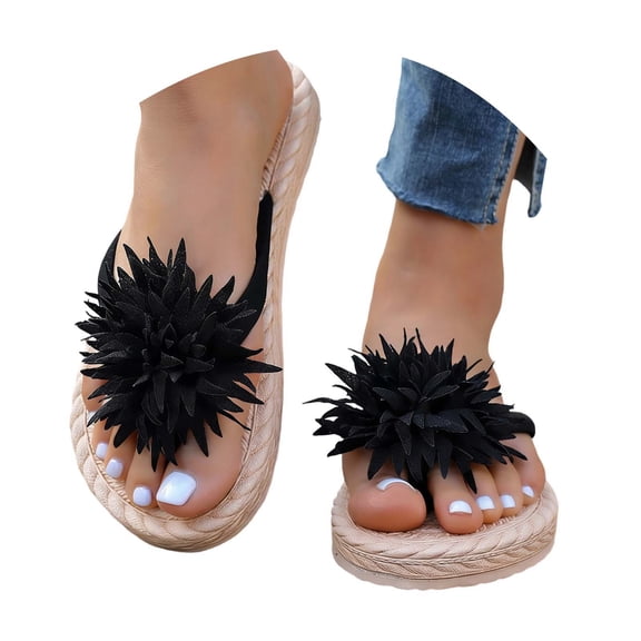 ibiyuan Cushioned Flip Flops Women Black Thong Sandals Non- Thick Sole Womens House Slippers Lightweight Shower Shoes Women