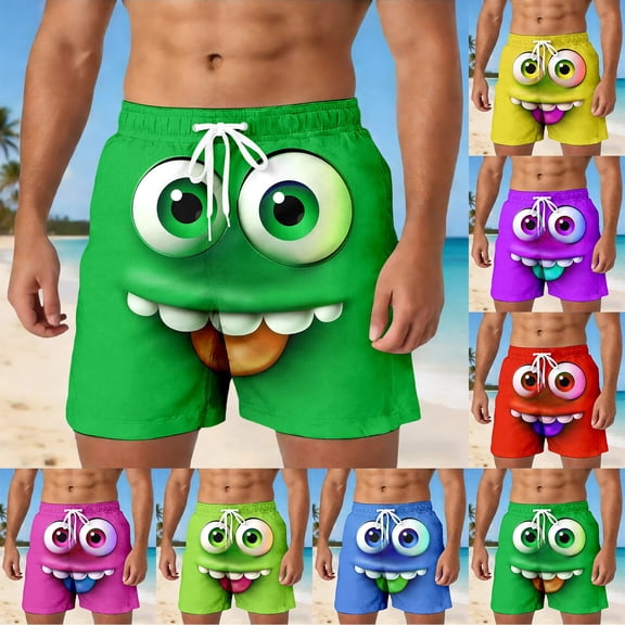 ibiyuan Cute 3d Cartoon Face Men Swim Trunks Drawstring Waist Mens Bathing Suits Lightweight Elastic Waist Beach Swimwear Water Beach Travel Cruise Shorts