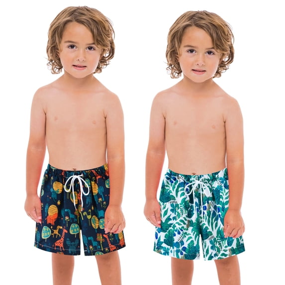 ibiyuan Cute Little Boys Swim Trunks with Compression Liner Quickdry Kids Bathing Suits Elastic Waist Swim Short Swimsuit Color Block Workout Shorts High Visibility Beach Swimwear