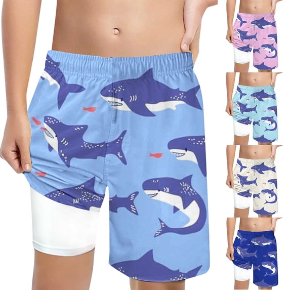 ibiyuan Cute Little Boys Swim Trunks with Mesh Lining Quickdry Toddler Bathing Suit Drawstring Waist Shorts Cute Print Running Shorts Lightweight Beach Swimwear