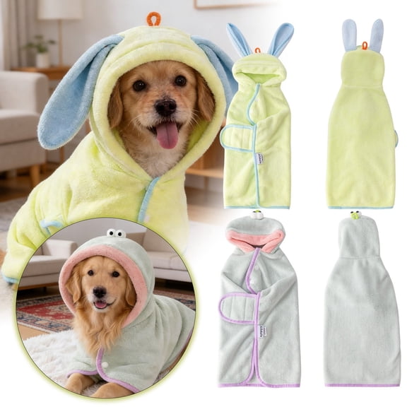 ibiyuan Dog Bathrobe Super Absorbent Quick Drying Puppy Towel Wrap Coat Adjustable After Bath Robes with Hood