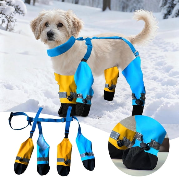 ibiyuan Dog Shoes For Winter Dog Pant with Suspender Straps Waterproof Paw Protectors Adjustable Anti-Slip Leggings for Small and Medium Dogs Outdoor Walking and Hiking,L