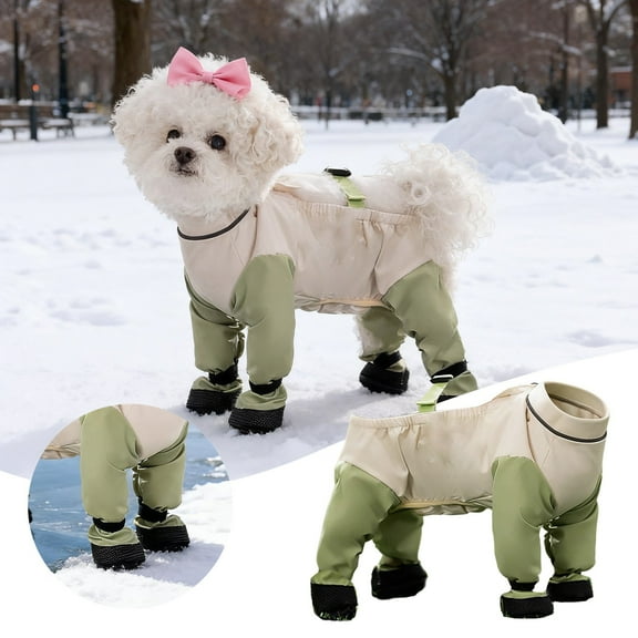 ibiyuan Dog Snow Suit Full Body Dog Coat Dog-Booties and Paw Protectors Fullbody Winter Coat Snowsuit Warm Jackets, Water-Proof Puppy Puffer Jackets Snow Suit for Cold Weather,S