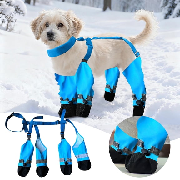 ibiyuan Dog Snowsuit with Attached Boots, Suspender Booties for Small Dogs Anti-, Pet Paws Protector -Proof Waterproof,Pet Snow Pants Shoes for Outdoor Walking Running Hiking Pants Boots,XS