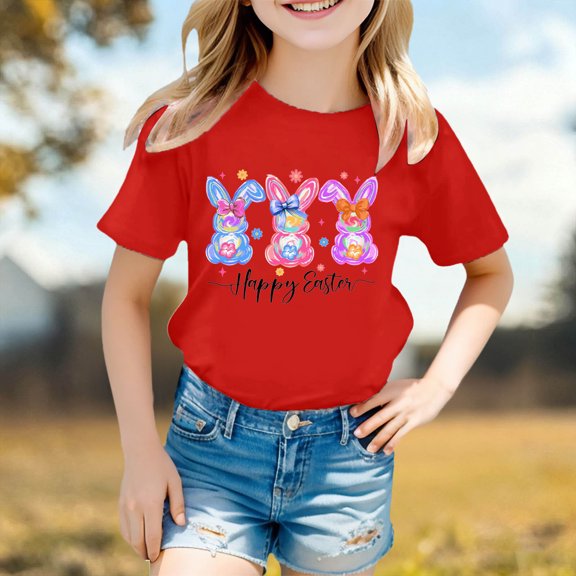 ibiyuan Easter Day Gift Shirts for Toddler Boy Baby Girl Loving Bunny Egg Short Sleeve Tshirt Kids Tee Tops