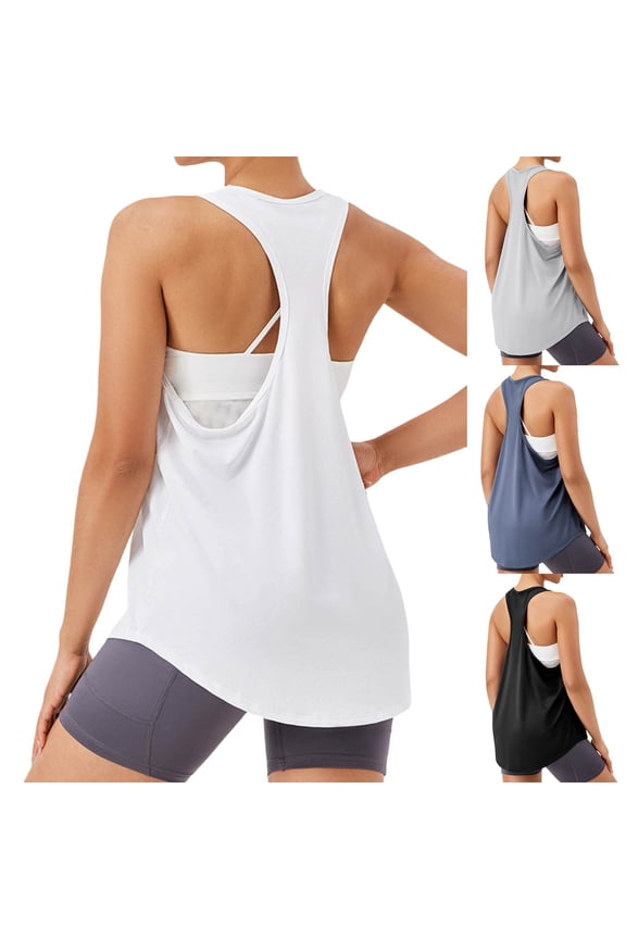 Exercise Tops for Women Sleeveless Athletic Tank Tops Crewneck T-Shirt Tops for Athletic Running Tennis Yoga Stretch Racerback Breathable Tee,Dark Blue