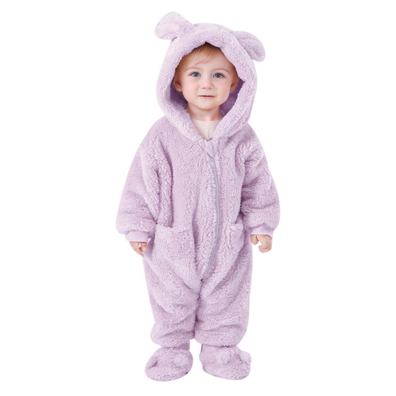 ibiyuan Fall Baby Clothes,Baby Girls Long Sleeve Hooded Jumpsuit Romper Outfits Winter Warm Clothes,Purple,12-18 Months