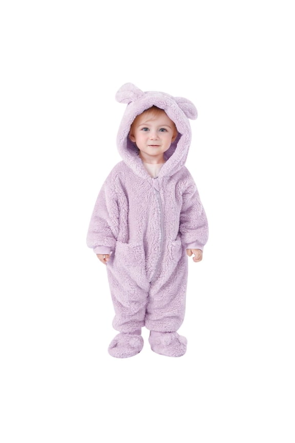 Fall Baby Clothes,Baby Girls Long Sleeve Hooded Jumpsuit Romper Outfits Winter Warm Clothes,Purple,12-18 Months