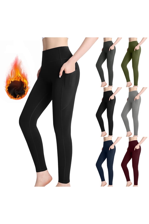Lined Leggings Women with Pockets -Warm Winter Yoga Pants for Women Thermal Running Workout Leggings,Black