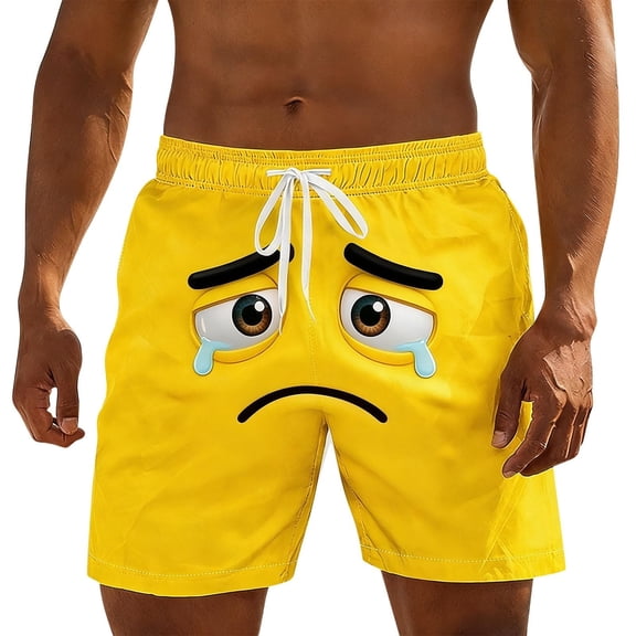 ibiyuan Funny Cartoon Face Print Men Swim Trunks Elastic Waist Mens Bathing Suits Quickdry Drawstring Waist Surf Swimwear Running Board Shorts