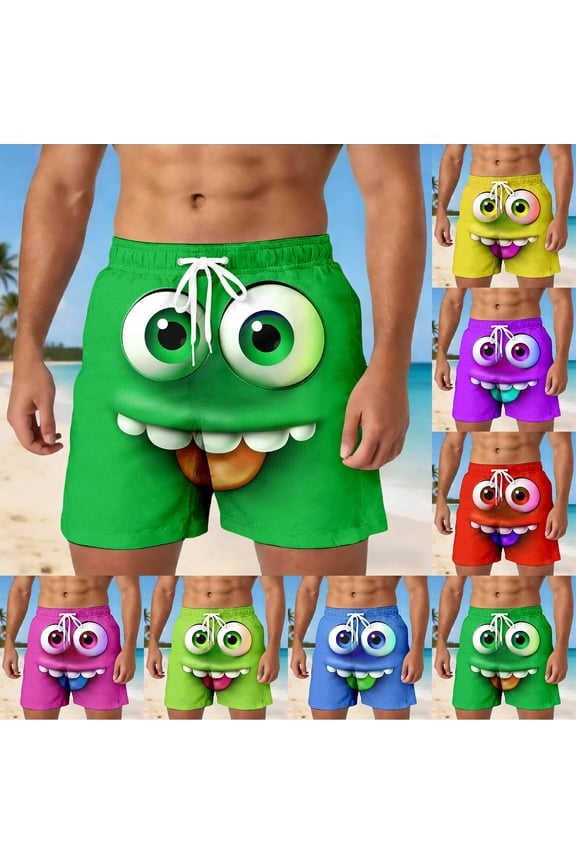 Funny Expression Graphic Mens Swim Trunks Elastic Waist Bathing Suit Stretch Drawstring Waist Beach Swimwear Mens Short