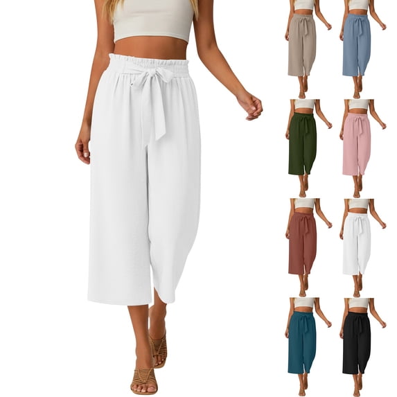 ibiyuan Gaucho Pants for Women Wide Leg Womens Palazzo Pants Baggy Work Trousers for Women Drawstring Lounge Pants Women with Pockets Vacation
