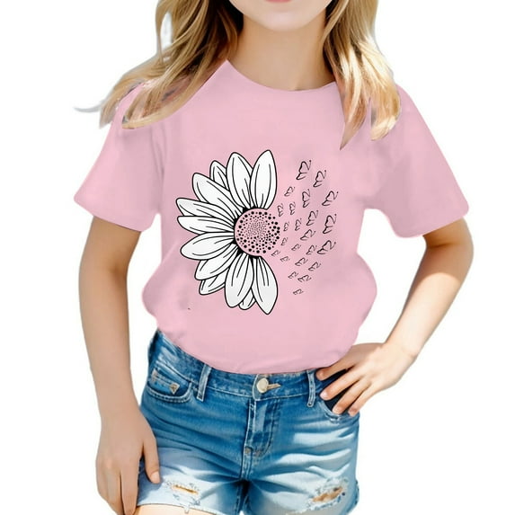 ibiyuan Girl Shirts Holiday Short Sleeve Girls T Shirts Size 6 Heart Bow Girls Tops Size 6 Round Neck Basic Tee Cute Vacation Summer Tee Top,7-8 Years