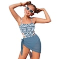 thumbnail image 1 of ibiyuan Girls Bathing Suits Size 14-16 One Piece Girls' Swimwear Bikini Ruched Color Block Girls Bathing Suit Adjustable Strap Tankini Sets Drawstring Ribbed Skirted Swimwear,I-Navy, 1 of 7