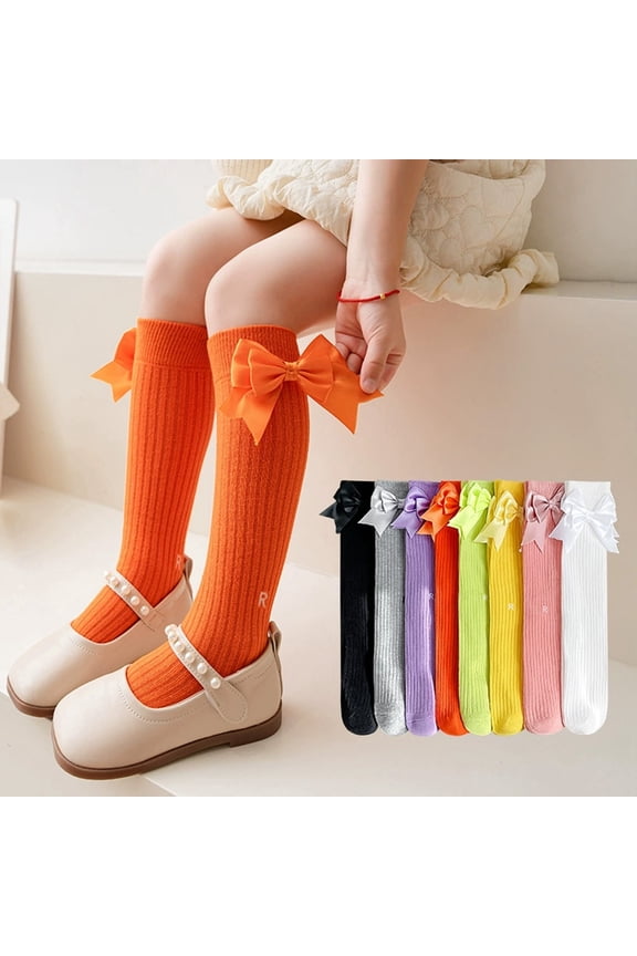 Girls Bow Accent Knee High Socks Large Side Bow Decor Elastic Ribbed Calf Socks Vibrant Multi Tones for School Uniform, Holiday Parties, Outdoor Events, Themed Gathering Wear