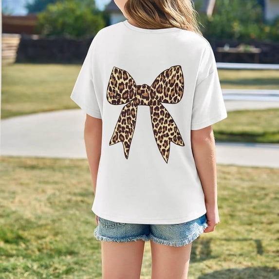ibiyuan Girls Bow Cherry Graphic Tees Short Sleeve Crewneck Cute T Shirts Tops for Summer Tops