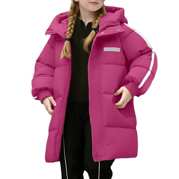 ibiyuan Girls Down Winter Coat Long, Windproof Hooded Jacket, Casual Outdoor Wear for Children
